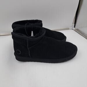Fireside Dearfoams Womens Riverland Black Shearling Fur Lined Ankle Booties 10